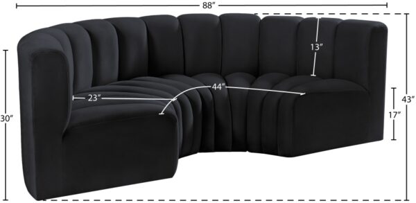 Arc 88" Velvet Upholstered 4pc. Modular Sectional