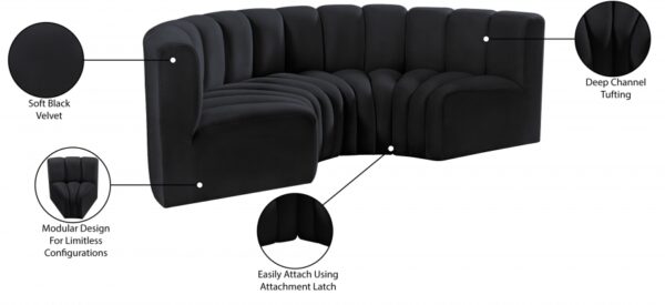Arc 88" Velvet Upholstered 4pc. Modular Sectional