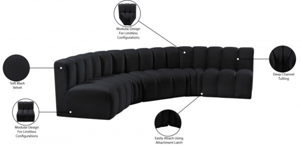 Arc 133" Velvet Upholstered 5pc. Modular Sectional