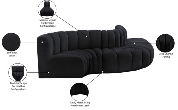 Arc 122" Velvet Upholstered 5pc. Modular Sectional