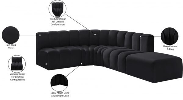 Arc 127" Velvet Upholstered 5pc. Modular Sectional