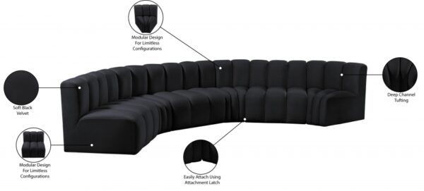 Arc 151" Velvet Upholstered 6pc. Modular Sectional
