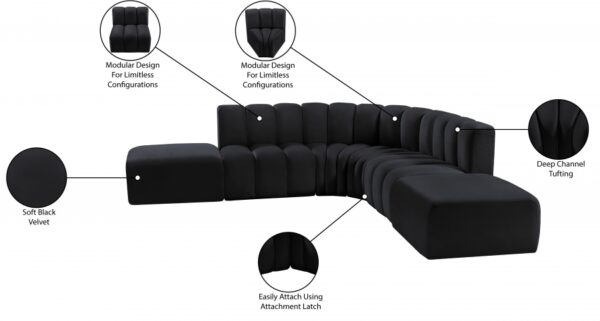 Arc 146" Velvet Upholstered 6pc. Modular Sectional