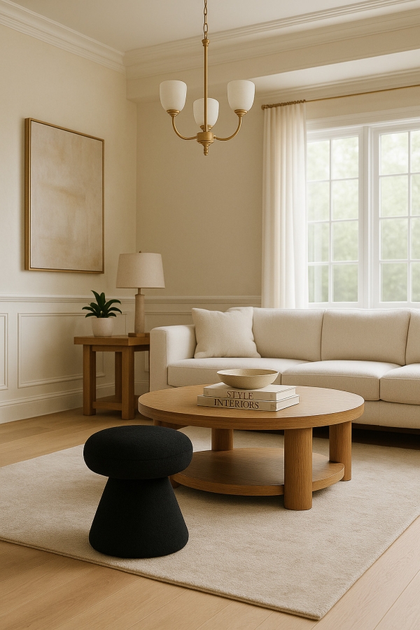 Drum Faux Shearling Teddy Fabric Upholstered Ottoman