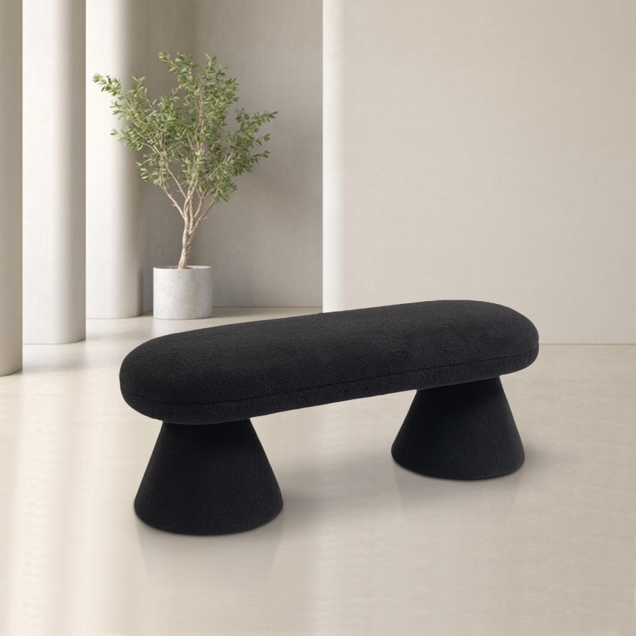 Drum Faux Shearling Teddy Fabric Upholstered Bench