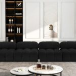 Ames 136" Boucle Fabric Upholstered 4pc. Armless Modular Sofa