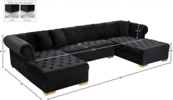 Presley 134" Velvet Upholstered 3pc. Sectional