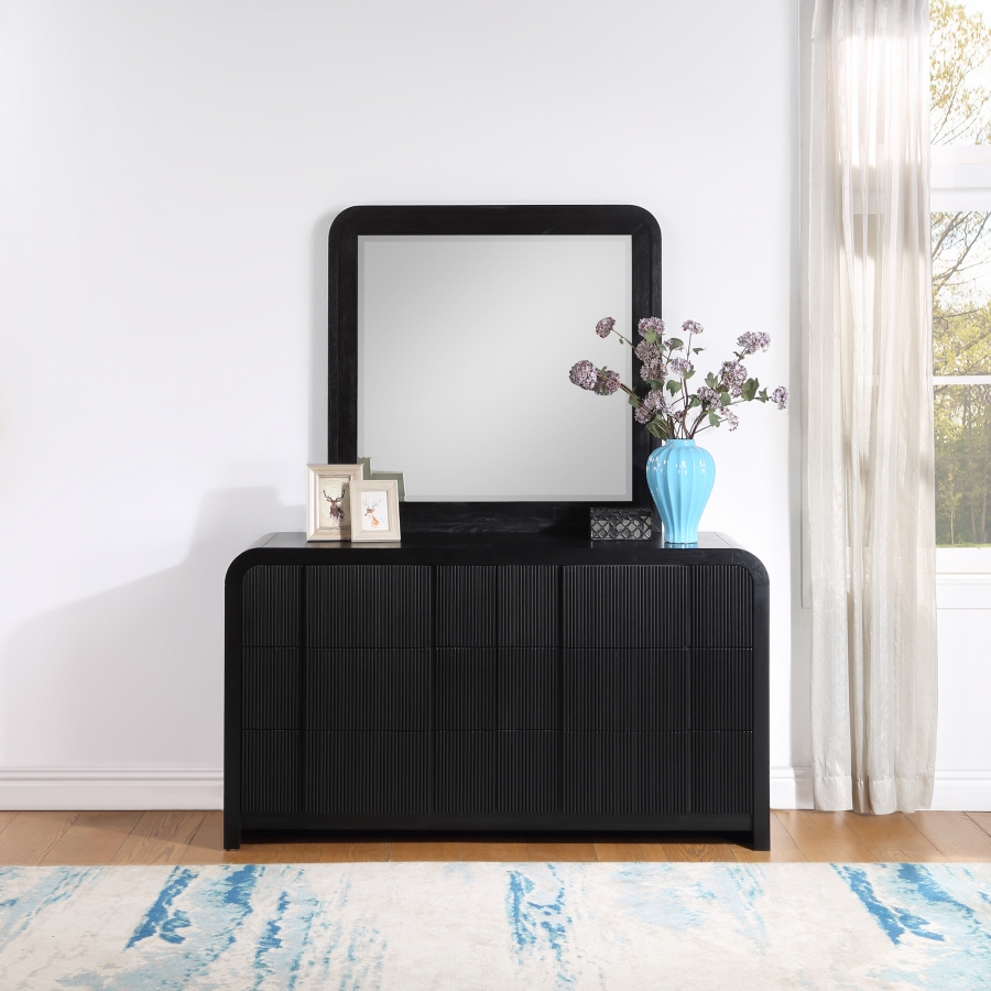 Fluted Solid Wood And Oak Veneer Mirror