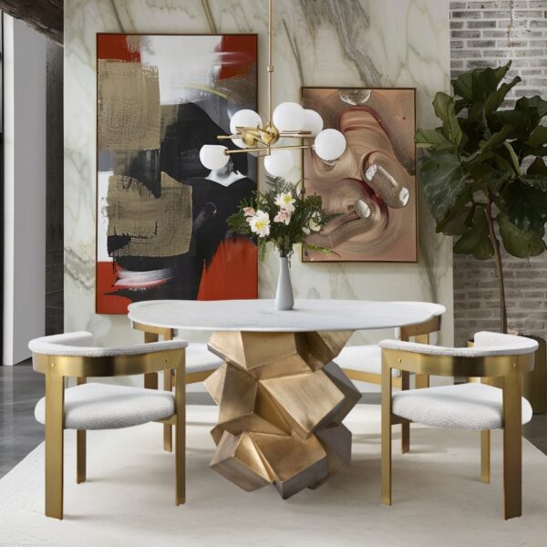 Walker 48" Marble Top And Brass Base Dining Table