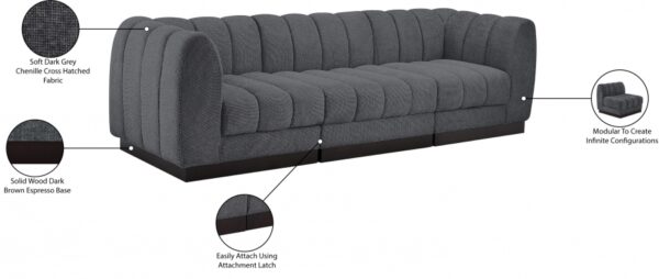 Quinn 101" Chenille Fabric Upholstered 3pc. Modular Sofa