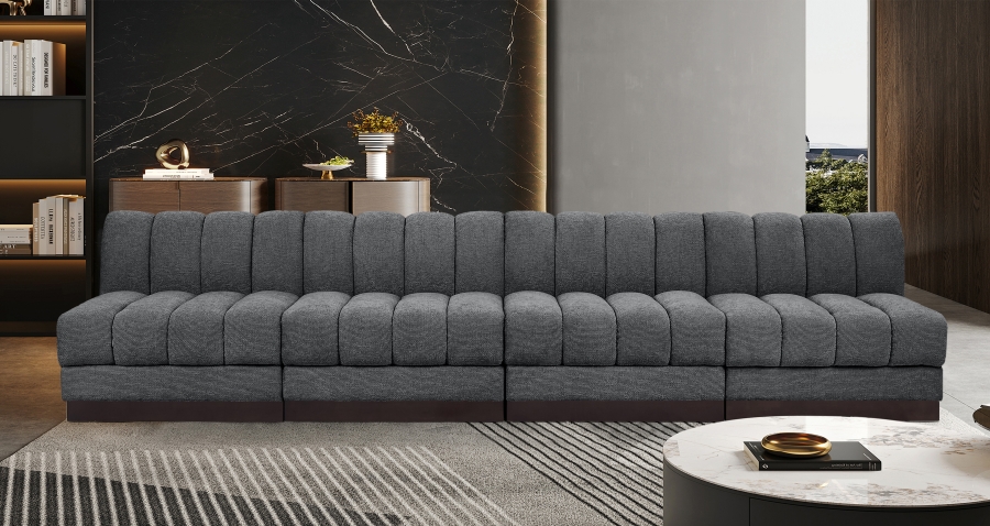 Quinn 128" Chenille Fabric Upholstered 4pc. Armless Modular Sofa