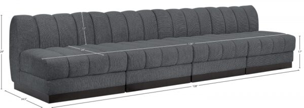 Quinn 128" Chenille Fabric Upholstered 4pc. Armless Modular Sofa
