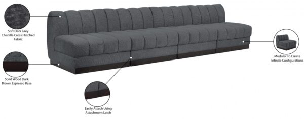 Quinn 128" Chenille Fabric Upholstered 4pc. Armless Modular Sofa
