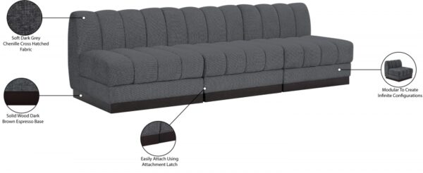 Quinn 96" Chenille Fabric Upholstered 3pc. Armless Modular Sofa
