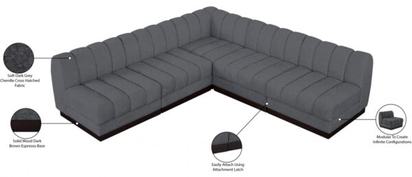 Quinn 98" Chenille Fabric Upholstered 5pc. Modular Sectional