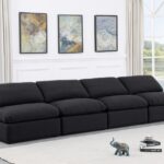 Indulge 140" Linen Textured Fabric Upholstered 4pc. Armless Modular Sofa
