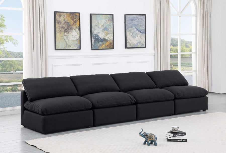 Indulge 140" Linen Textured Fabric Upholstered 4pc. Armless Modular Sofa