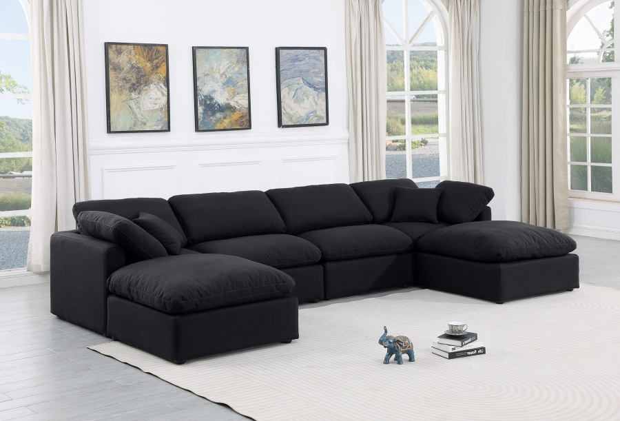 Indulge 140" Linen Textured Fabric Upholstered 6pc. Modular Sectional