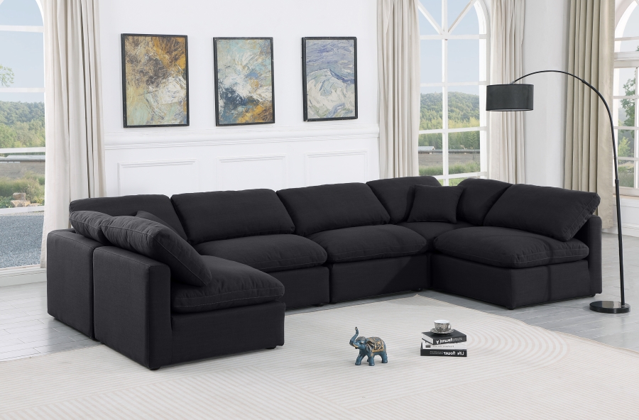Indulge 140" Linen Textured Fabric Upholstered 6pc. Modular Sectional
