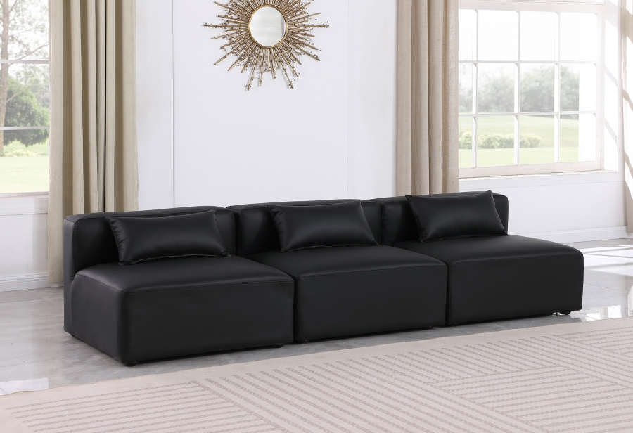 Cube 108" Vegan Leather Upholstered 3pc. Armless Modular Sofa