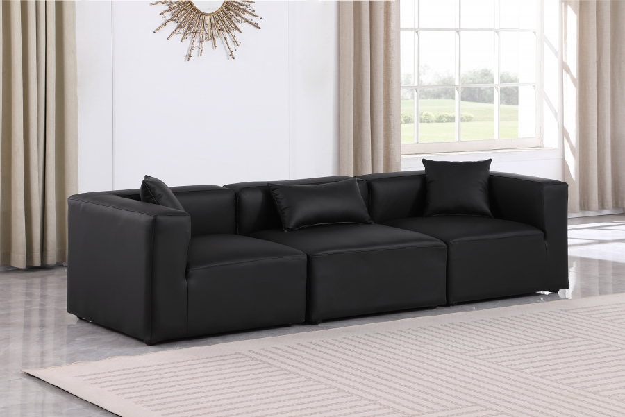 Cube 108" Vegan Leather Upholstered 3pc. Modular Sofa