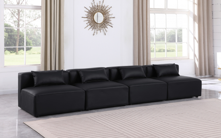 Cube 144" Vegan Leather Upholstered 4pc. Armless Modular Sofa