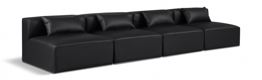 Cube 144" Vegan Leather Upholstered 4pc. Armless Modular Sofa
