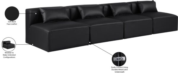 Cube 144" Vegan Leather Upholstered 4pc. Armless Modular Sofa