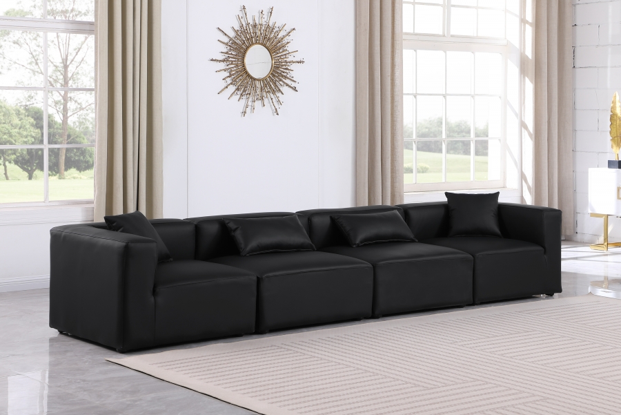 Cube 144" Vegan Leather Upholstered 4pc. Modular Sofa