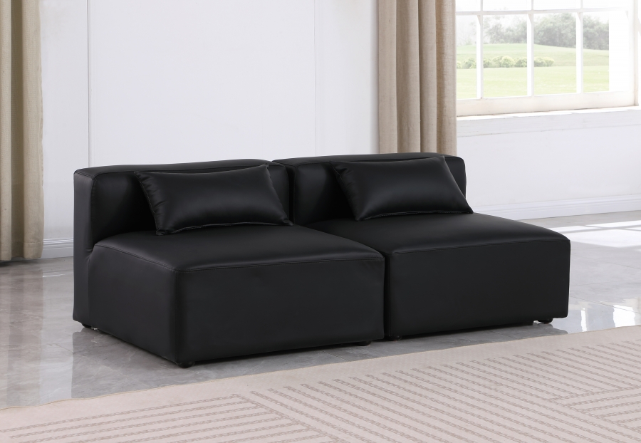 Cube 72" Vegan Leather Upholstered 2pc. Armless Modular Loveseat