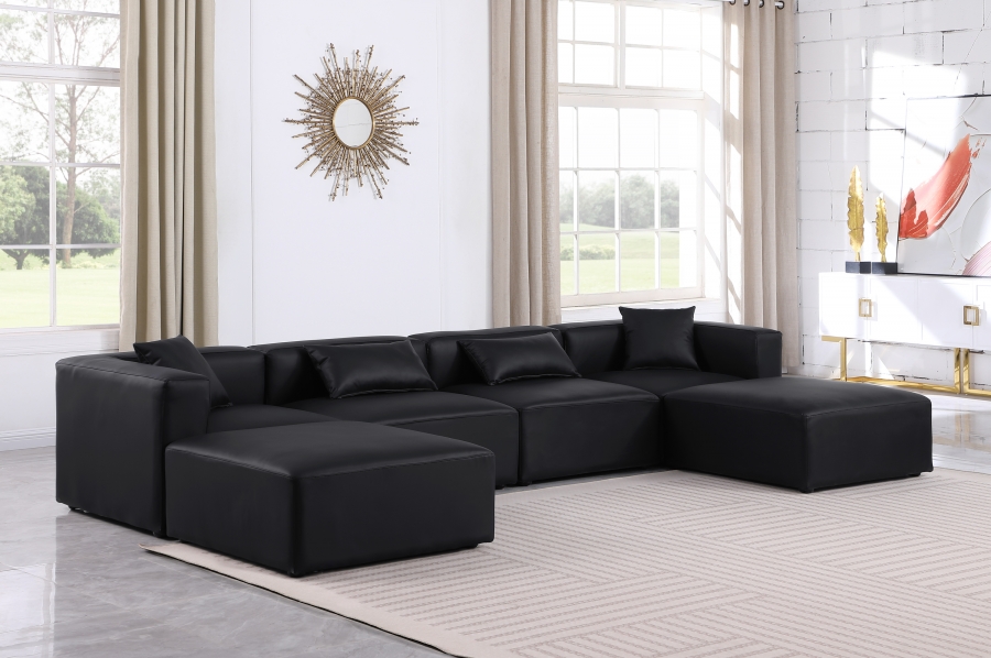 Cube 144" Vegan Leather Upholstered 6pc. Modular Sectional