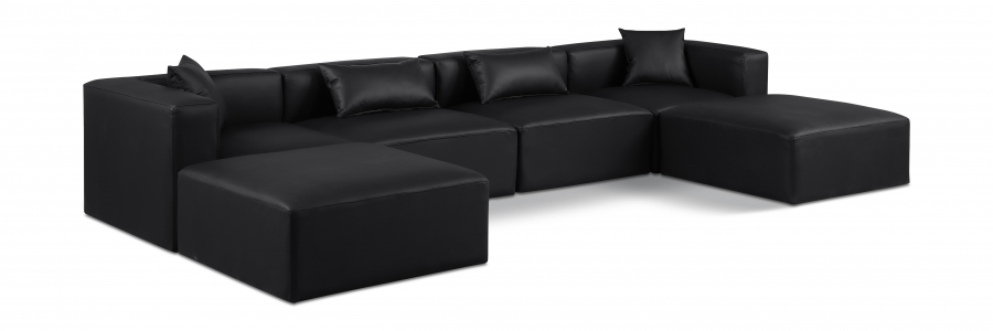 Cube 144" Vegan Leather Upholstered 6pc. Modular Sectional
