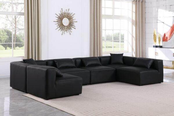 Cube 144" Vegan Leather Upholstered 6pc. Modular Sectional