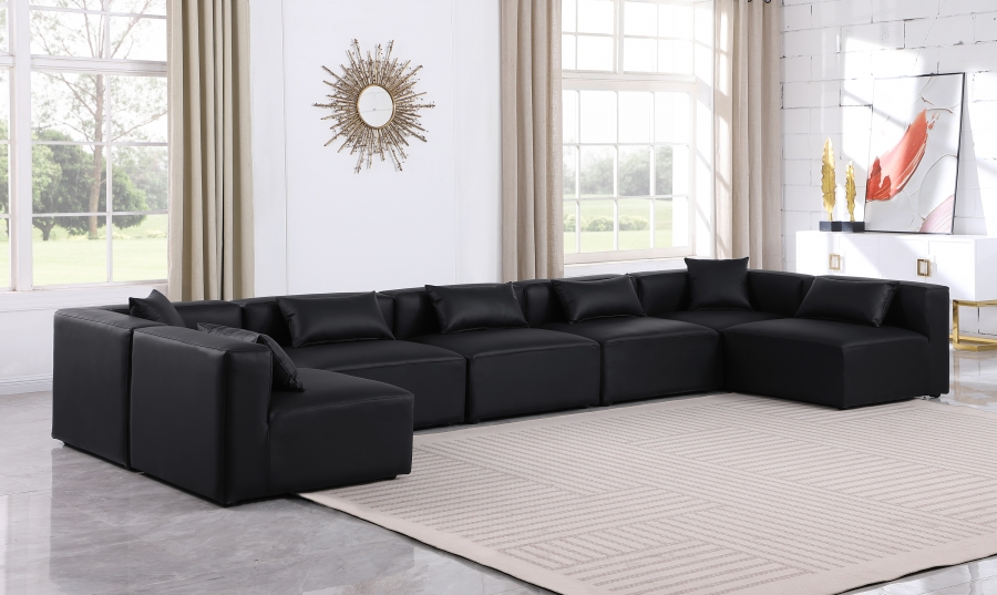Cube 180" Vegan Leather Upholstered 7pc. Modular Sectional