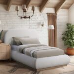 Vaughn Linen Textured Fabric Upholstered Twin Bed