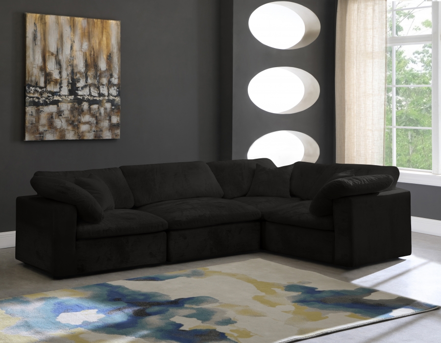 Cozy 119" Velvet Upholstered Overstuffed Fiber Filled Comfort Comfort 4pc. Modular Sectional