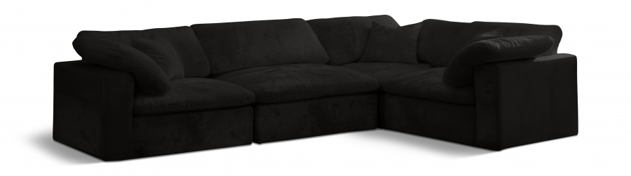 Cozy 119" Velvet Upholstered Overstuffed Fiber Filled Comfort Comfort 4pc. Modular Sectional