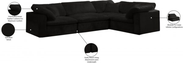 Cozy 119" Velvet Upholstered Overstuffed Fiber Filled Comfort Comfort 4pc. Modular Sectional