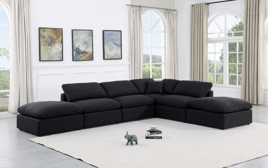 Indulge 140" Linen Textured Fabric Upholstered 6pc. Modular Sectional