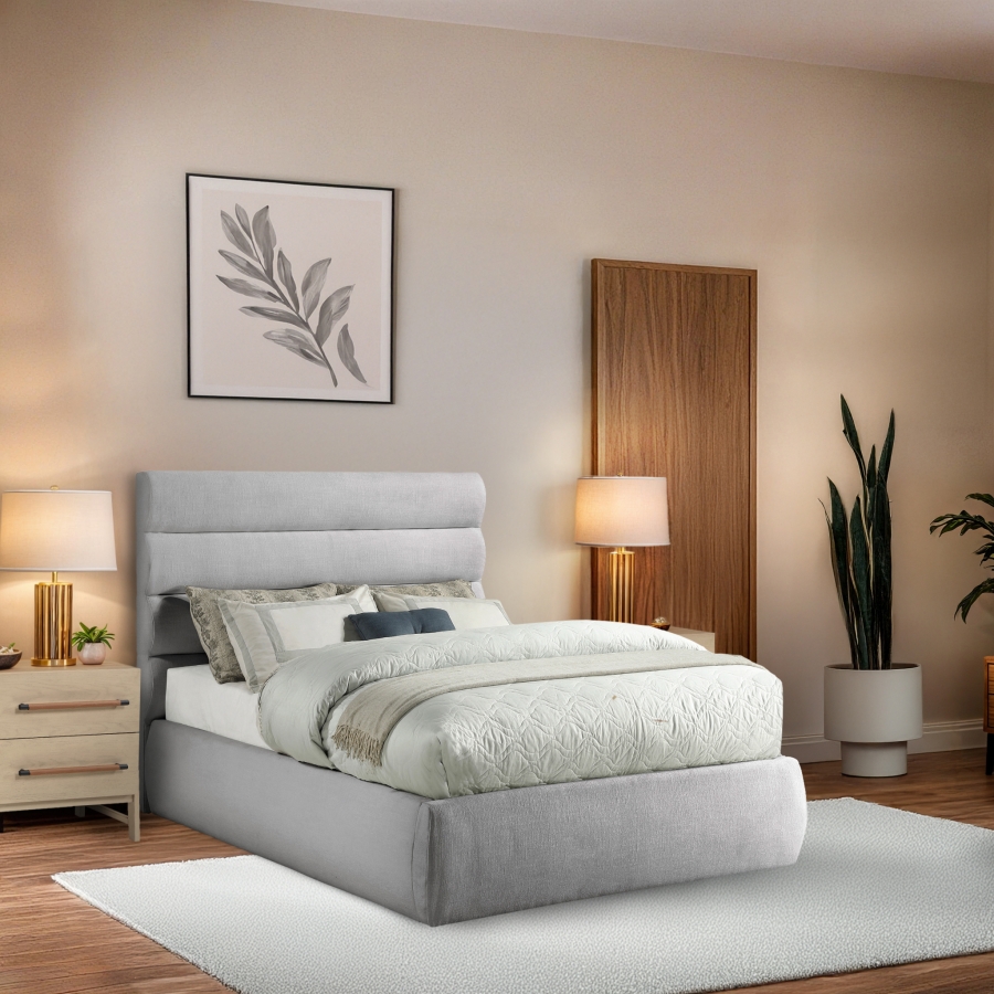 Adam Linen Textured Fabric Upholstered Bed