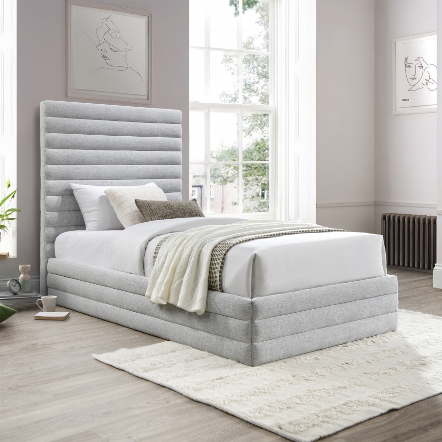 Maxwell Linen Textured Fabric Upholstered Twin Bed