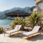 Amalfi Water Resistant Fabric And Aluminum Patio Umbrella with Base Set