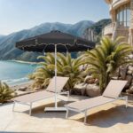 Amalfi Water Resistant Fabric And Aluminum Patio Umbrella with Base Set