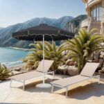 Amalfi Water Resistant Fabric And Aluminum Patio Umbrella with Base Set