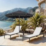 Amalfi Water Resistant Fabric And Aluminum Patio Umbrella with Base Set