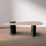 Taverna Travertine Top And Oak Wood Base Coffee Table
