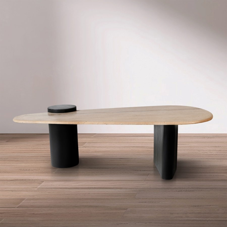 Taverna Travertine Top And Oak Wood Base Coffee Table
