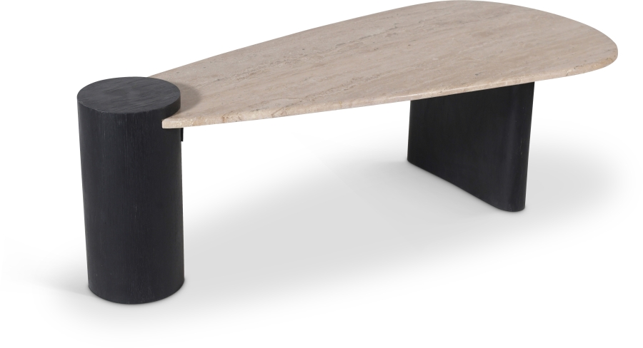 Taverna Travertine Top And Oak Wood Base Coffee Table