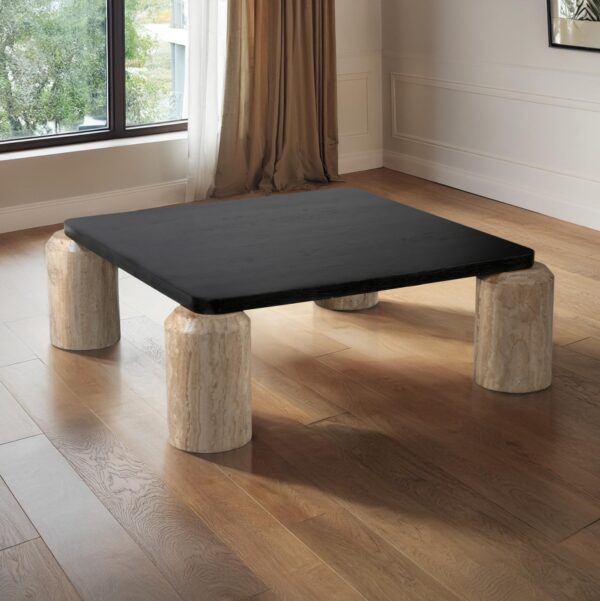 Ferrara Travertine Base And Oak Wood Top Coffee Table