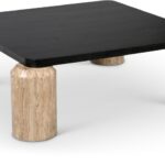 Ferrara Travertine Base And Oak Wood Top Coffee Table